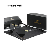 Фирменные солнцезащитные очки Авиаторы с градиентными линзами N7777 KINGSEVEN DESIGN Золото/Серый