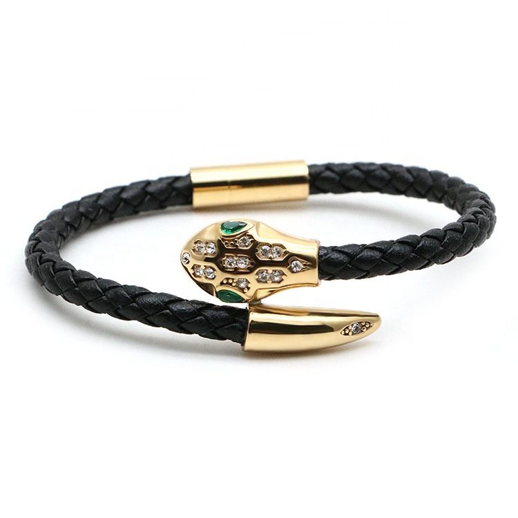 Браслет шкіряний зі сталлю. Змія Розмір 18 см, фото 1