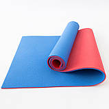 Килимок для йоги, фітнесу та спорту (каремат спортивний) OSPORT Спорт 8мм + чохол (n-0008) Синьо-червоний, фото 2