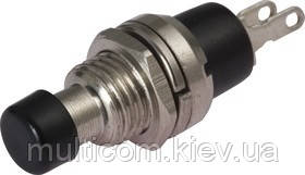 11-01-002BK. Кнопка живлення кругла мала (ON-OFF), 2pin, 1A-250V, метал, без фіксації, чорний