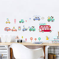 Интерьерная виниловая наклейка на стену в детскую комнату - Машинки с Микки и Минни Маус