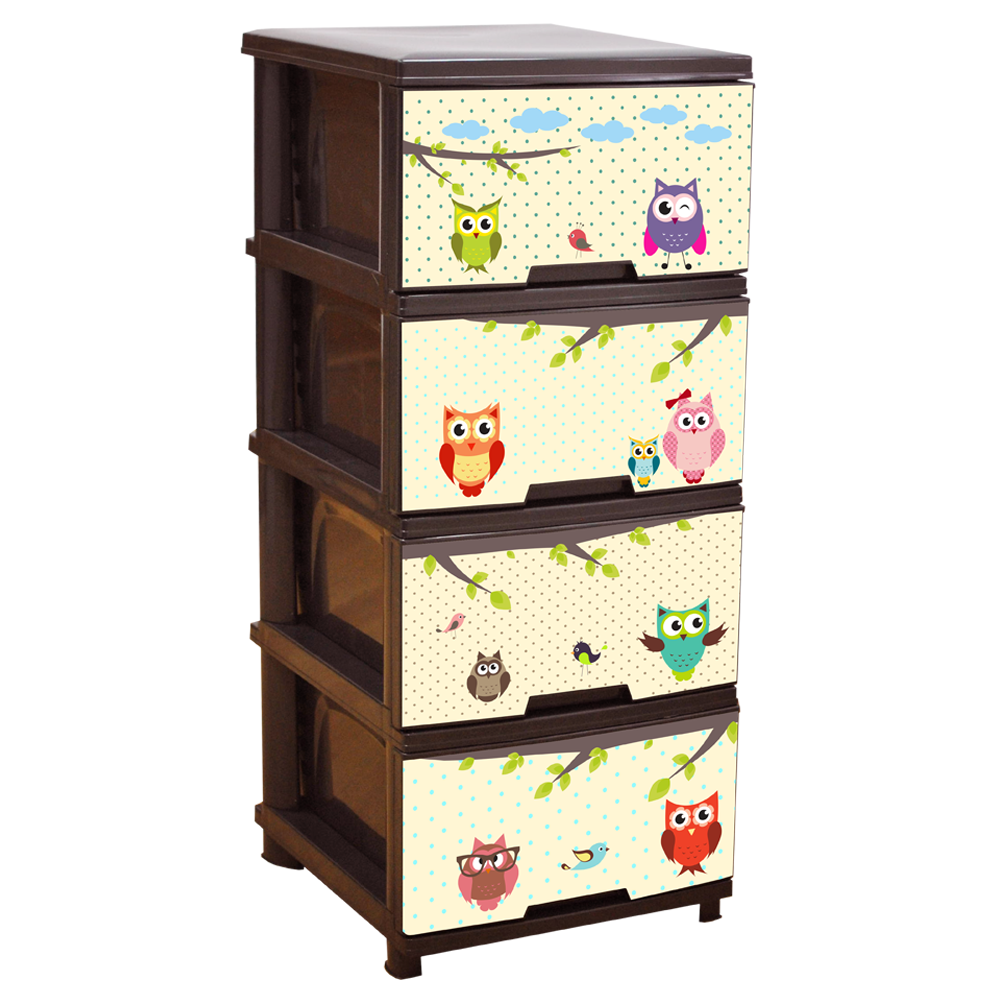 Комод з декором на 4 ящики (темно-коричневий, Сови)