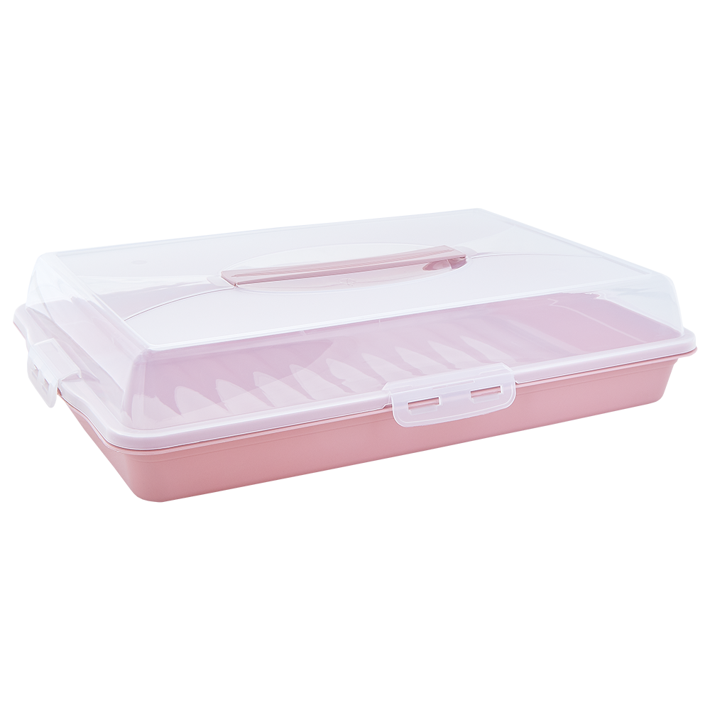 Тортівниця прямокутна 44*30*10см фрезія/прозора Алеана