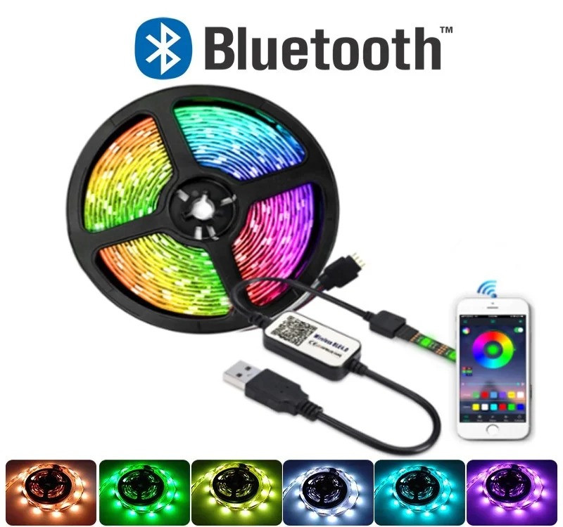 Світлодіодна стрічка 5050 RGB 5м від usb 5V з Bluetooth (управління через телефон)