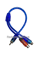 Переходник шт.RCA- 2х гн.RCA, с кабелем 0,2метра, синий