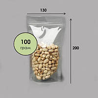 Дой пак прозрачный глянец пакет с зип замком 130х200 объем 100 грамм для кофе чая орехов (От 100шт.)