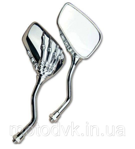 Мото дзеркала 8/10 мм хромовані "Рука скелета"