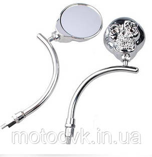 Дзеркала на мотоцикл круглі "Черепа хром", (різь 10 мм)