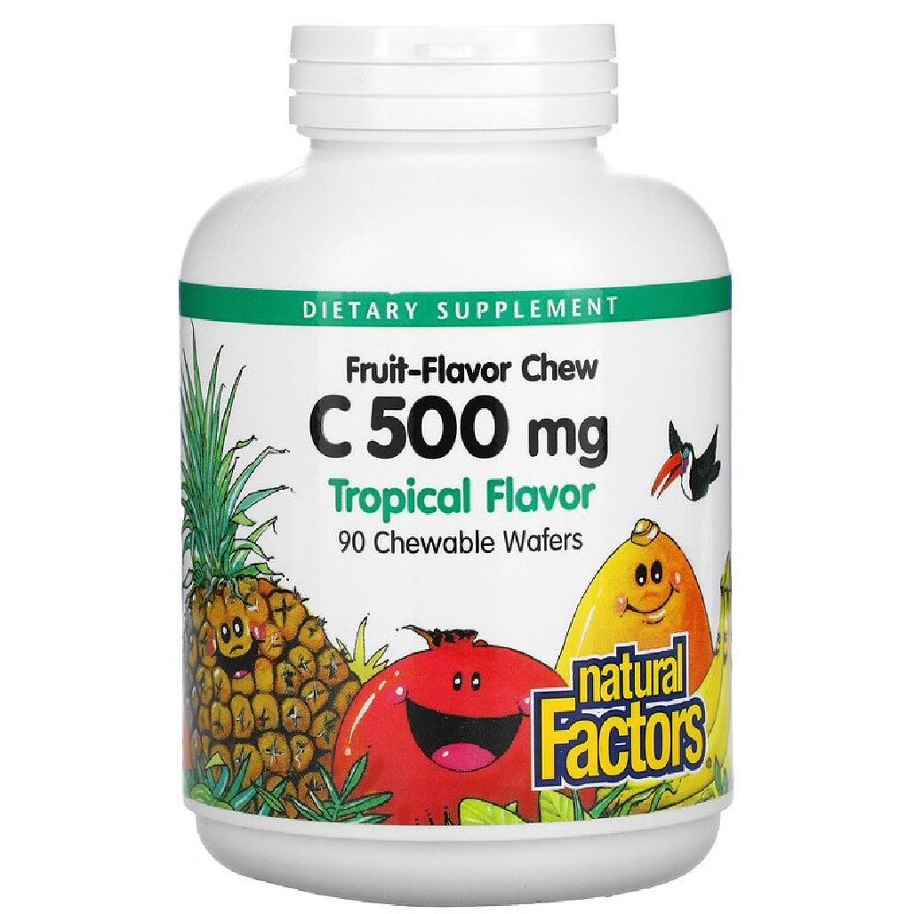 Вітамін C Natural Factors "Vitamin C" з смаком тропічних фруктів, 500 мг (90 жувальних пастилок)