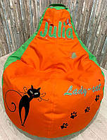Кресло-груша пуф sportkreslo Кошка с именем Julia 80*100см оксфорд оранжевый с салатовым