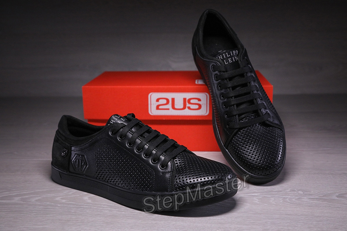 Шкіряні чоловічі кеди кросівки з перфорацією Philipp Plein Rivet, фото 1