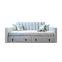 Диваны-кровати для подростков MeBelle JEAN 100х200 с выдвижными ящиками для вещей, светло-серый велюр