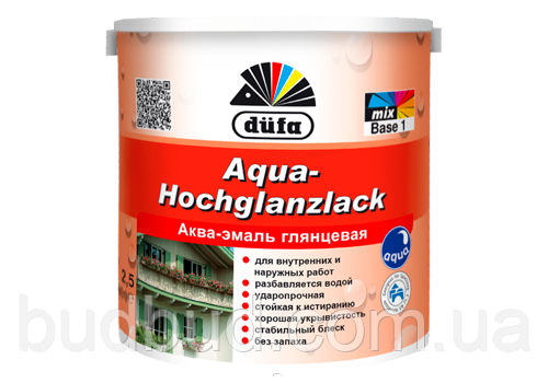 Аква Емаль глянцева Біла Aqua-Hochglanzlack Dufa 2,5 л