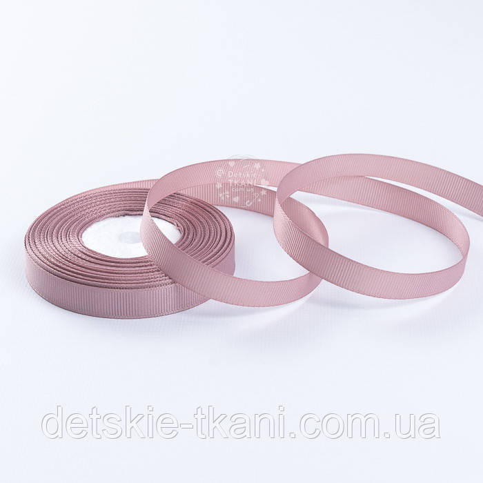 Стрічка репсова шириною 12 мм кольору сухої троянди, бобіна 18 метрів, фото 1
