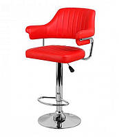 Кресло барное с подлокотниками Jeff Bar CH-Base красный кожзам, на хромированной ноге cрегулировкой высоты