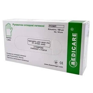 Рукавички латексні пудровані MEDICARE (50 пар/пач), фото 1