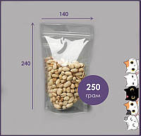 Пакет дой пак прозрачный пакет с зип замком 140х240 объем 250 грамм для кофе чая орехов (От 100шт.)kor1