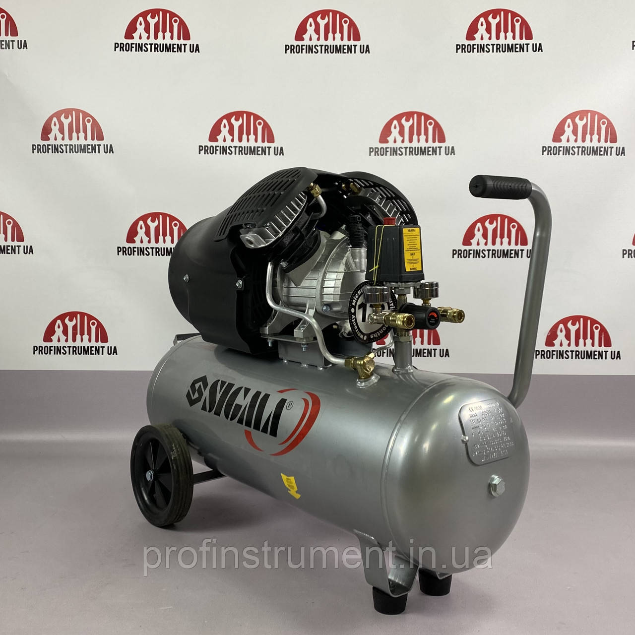 Двоциліндровий масляний компресор SIGMA (2.5 кВт, 455 л / хв, 10 Бар, 50л, 2 крана)