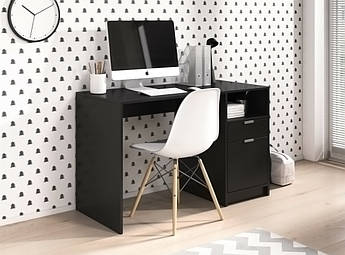 Офісний письмовий стіл із шухлядами і полками, маленький совремнный комп'ютерний стіл 1200 мм Karla MM Чорний
