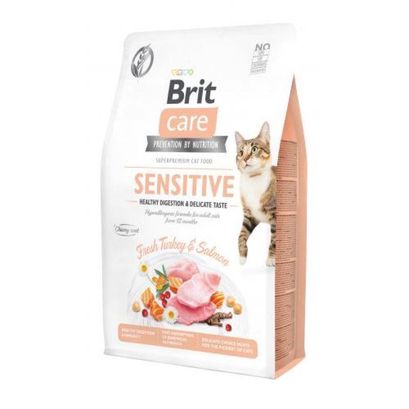 Сухий корм для дорослих кішок з чутливим травленням Brit Care (Брит Кеа) GF Sensitive з індичкою та лососем 2 кг