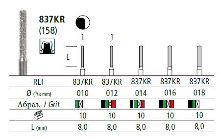 Алмазний бор циліндричної форми з подовженою робочою частиною та заокругленим краєм ÖkoDENT (Німеччина), розміри 010–018, фото 1