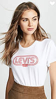 Футболка женская "Levis, левайс белая с красным лого