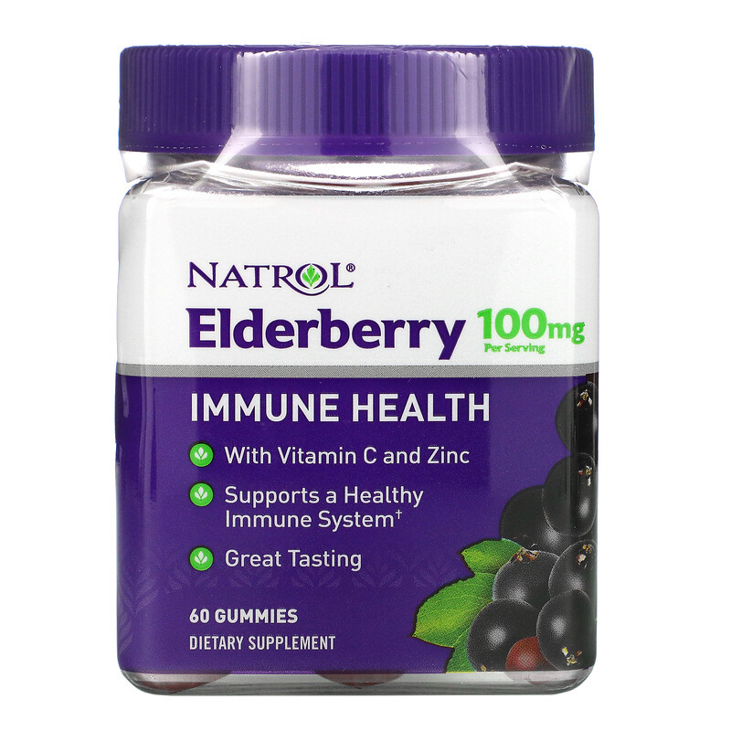 Бузина з цинком і вітаміном C Natrol "Elderberry" підтримка імунної системи (60 жувальних цукерок), фото 1