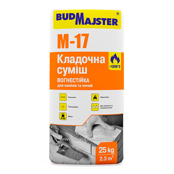 Суміш БУДАЙСТЕР M-17 комора вогнестійка для камінів і печей, 25 кг