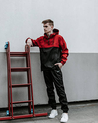 Костюм Спортивний чоловічий Найк, Nike червоний чорний. Барсетка в Подарунок Анорак + штани комплект, фото 3