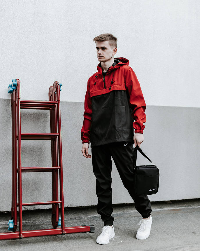 Костюм Спортивний чоловічий Найк, Nike червоний чорний. Барсетка в Подарунок Анорак + штани комплект, фото 2