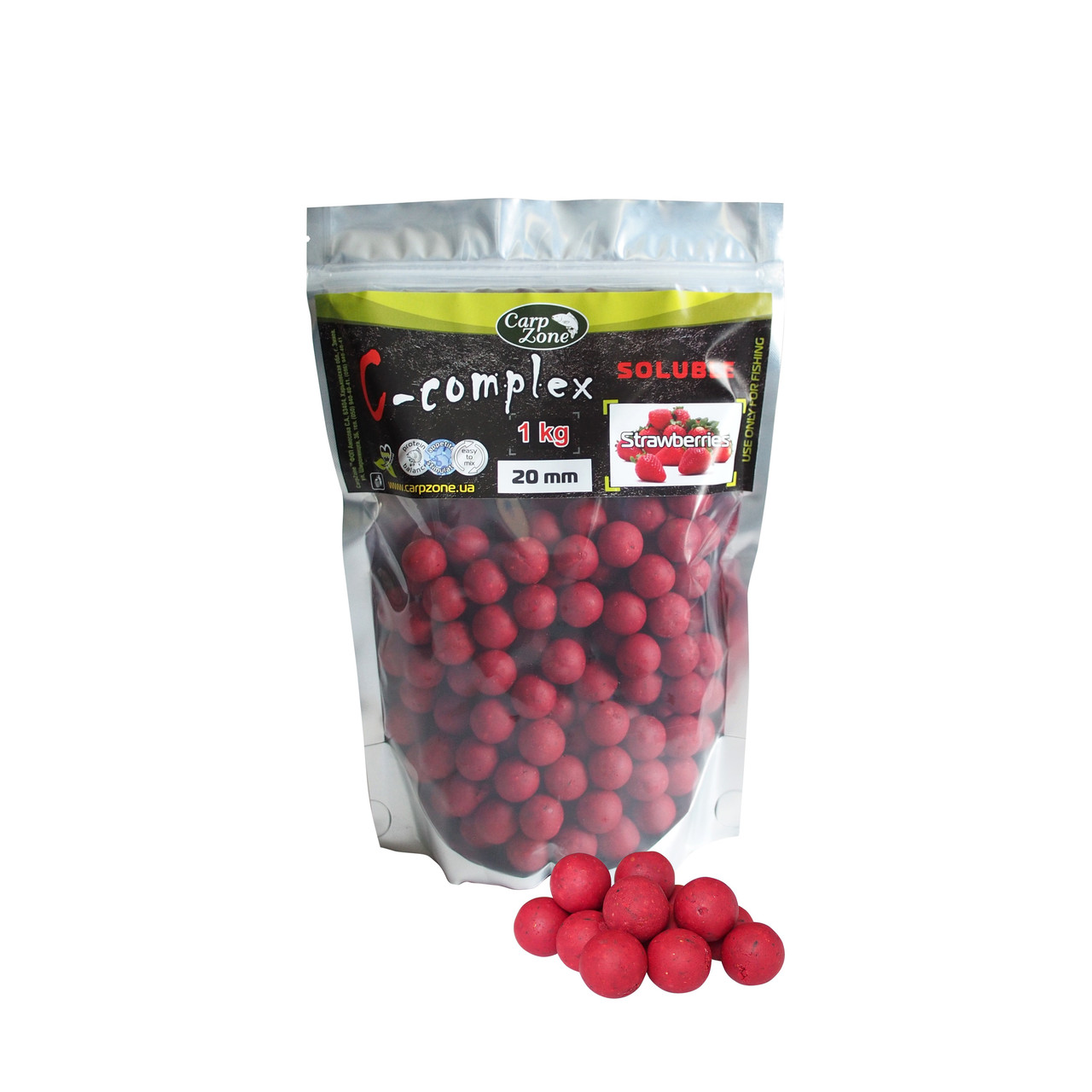 Бойли розчинні Boilies C-Complex Soluble Strawberries (Полуниця) 24mm 1kg