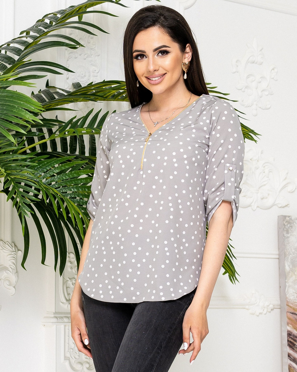 Блуза на блискавки в горох, арт. 158/1, колір сірий, фото 1