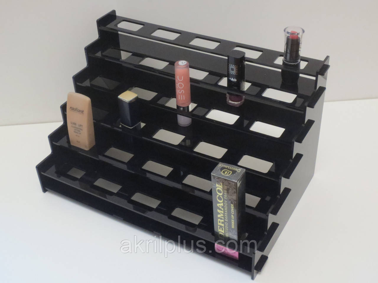 Акрилова чорна підставка для косметики з комірками на 6 ярусів, фото 1