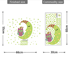 Вінілова наклейка світиться в темряві на стіну, на шафу, вікна "Луна та сова Good Night" 55*60 см (лист 30*60 см, фото 2