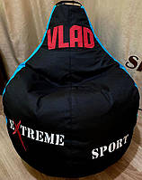 Кресло-мешок пуф sportkreslo Экстрим с именем Vlad 95*115см оксфорд черный с голубым