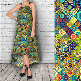 Сарафан ассиметричний нарядний з принтом Patchwork Green Neon