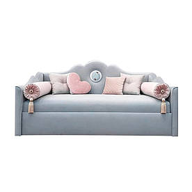 Дитячий диванчик розкладний малютка MeBelle CHEVALIER 80х190 см з матрацом для щоденного сну, блакитний велюр