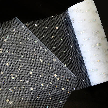 Фатин в рулончиках, ширина 15 см, в блискучий горошок, білий, фото 1