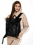 Жіночий рюкзак роллтоп чорний повсякденний, для ноутбука, поїздок рол матова екошкіра, фото 9