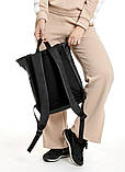 Жіночий рюкзак роллтоп чорний повсякденний, для ноутбука, поїздок рол матова екошкіра, фото 10