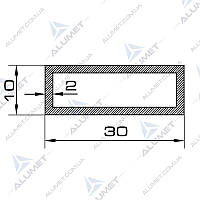 Труба алюмінієва 30х10х2 мм прямокутна анодована