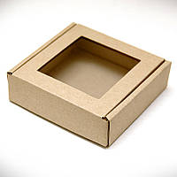 Коробка для пряников и печенья с окном гофрокартон Бурая 100*100*30