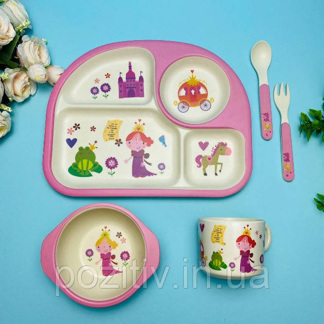 Набір дитячого посуду бамбуковий 5 приладів Принцеса Stenson, фото 1