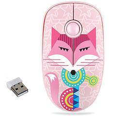 Миша USB бездротова Лисиця Рожева. Мишка для ноутбука/ПК на батарейці