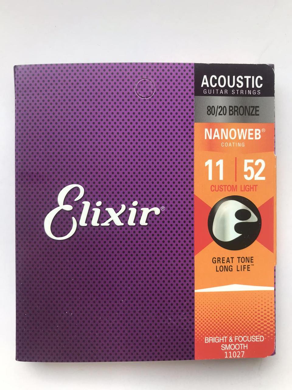 Струни для акустичної гітари Elixir 11027 Nanoweb 80/20 Bronze Acoustic 11/52 Bright & Smooth Focused
