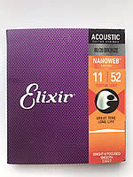 Струни для акустичної гітари Elixir 11027 Nanoweb 80/20 Bronze Acoustic 11/52 Bright & Smooth Focused