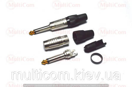 01-01-006. Штекер 6,3 монo, корпус метал, пластикова гайка з хвостовиком, фото 1