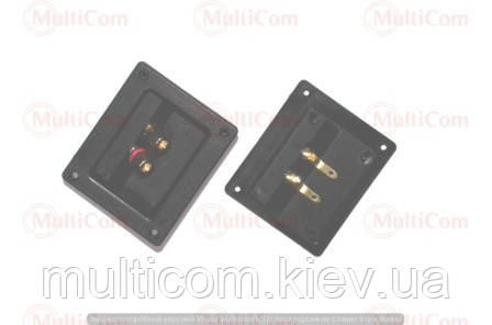 01-04-096. Термінал на 2 гнізда "Banan", gоld pin, корпус метал, на прямокутній панелі