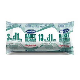 Пакет перев'язувальний першої допомоги стерильний "Білосніжка", 13х11см із 2 подуш.