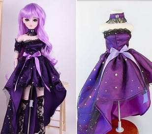 Плаття для ляльки BJD 60 см, 1/3, Білль довге фіолетове вечірнє плаття та чокер
